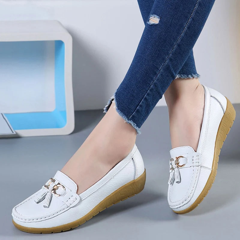 Leather Ballerina Flats with Cut-Out Design and Ultimate Comfort