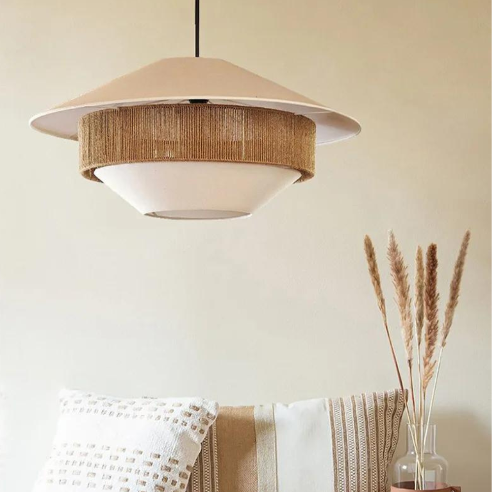 Elegant Rattan and Fabric Pendant Light