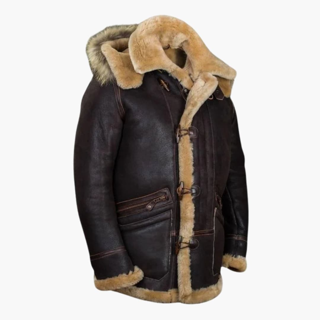 Chaqueta de invierno para hombre con capucha de piel de oveja