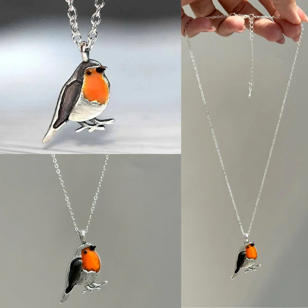 Oil-Coloured Bird Ring & Necklace Set