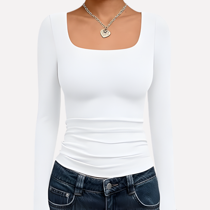 Top corto da donna con scollo quadrato e maniche lunghe
