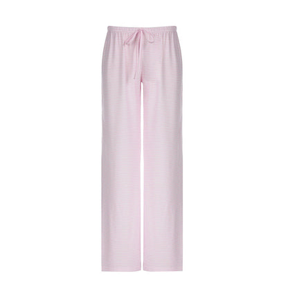 Striped Lounge Trousers for Women with Wide Legs and Elastic Waist