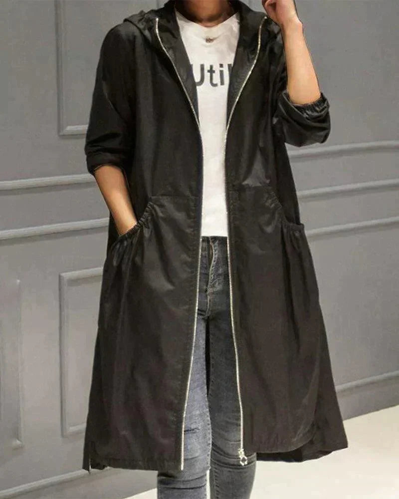 Waterproof Ladies' Midi Rain Jacket with Hood