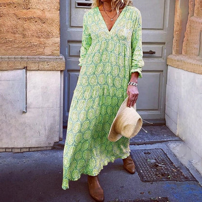 Liora – Maxi Summer Dress with Geometric Print and Boho Vibe