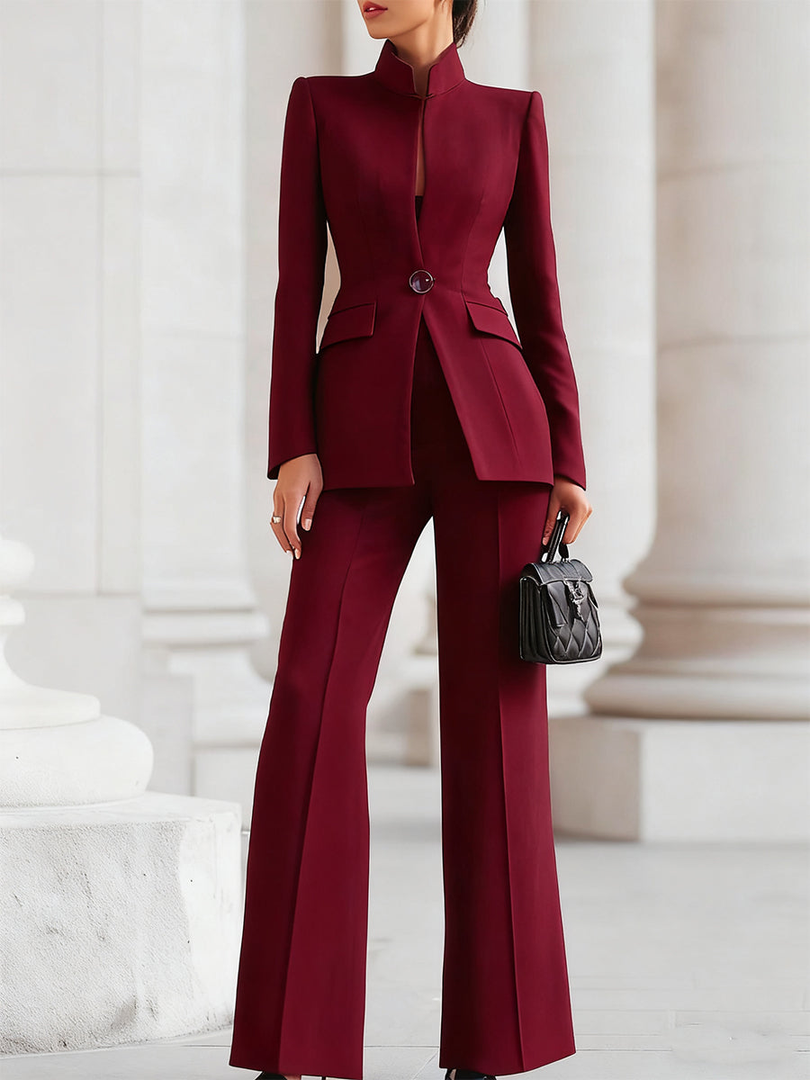 Ladies' Stylish Jumpsuit with Stand-Up Collar and Wide Legs