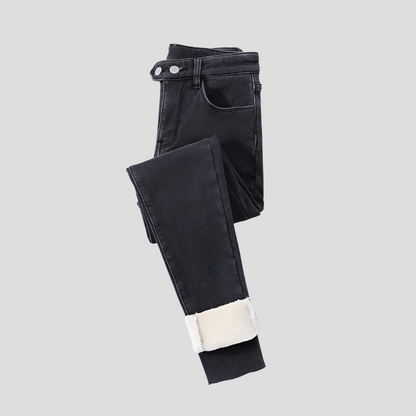 High-waisted winter jeans for women, lined for cold days