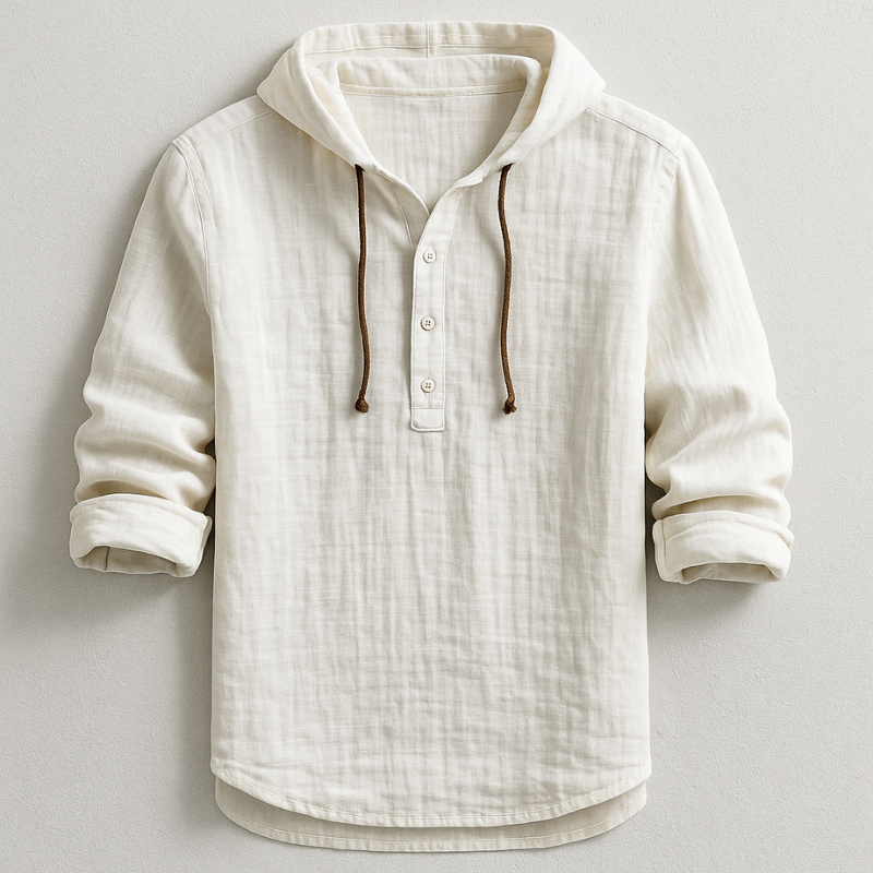 Camicia di lino da uomo con cappuccio, fresca e comoda, dallo stile casual