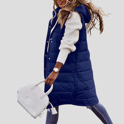 Long hooded gilet for women
