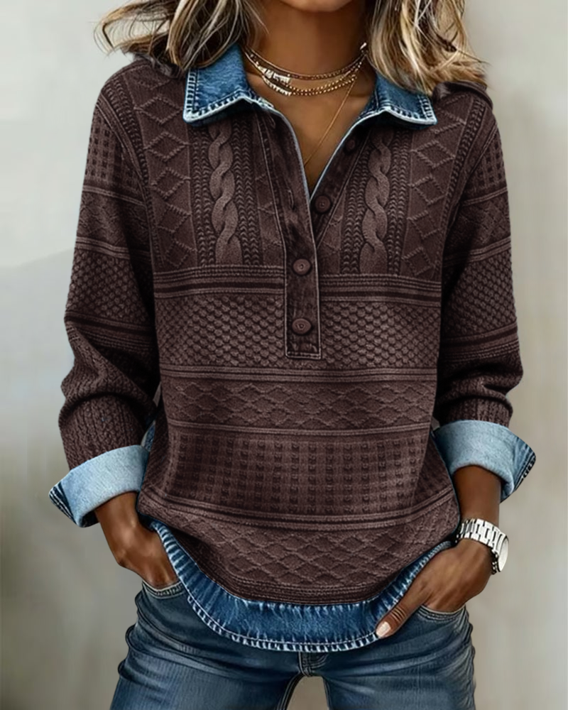 Ladies' Classic Knitted Jumper with Shirt Collar and Buttons