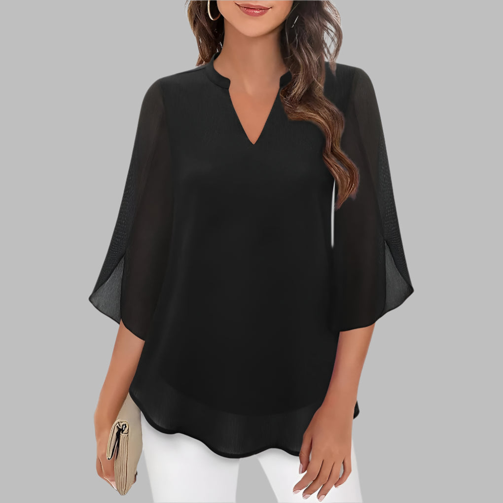 Summer Top with V-Neck and Petal Sleeves