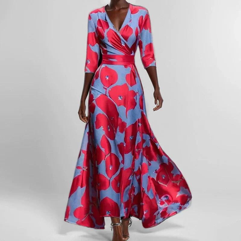 V-Neck Maxi Dress with Print and Pockets