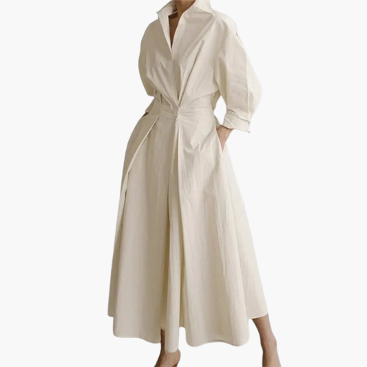 Vestido largo de camisa para mujer con detalle en la cintura y botones al frente