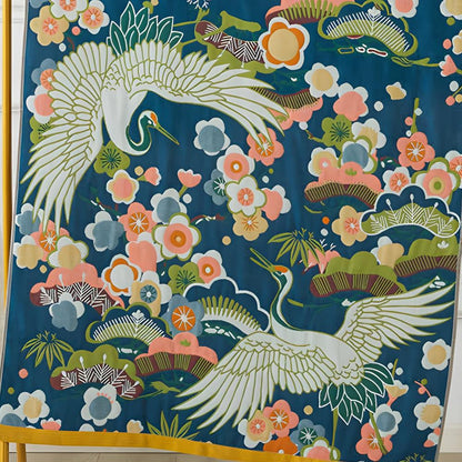 Luxury Bath Towel with Crane and Floral Print