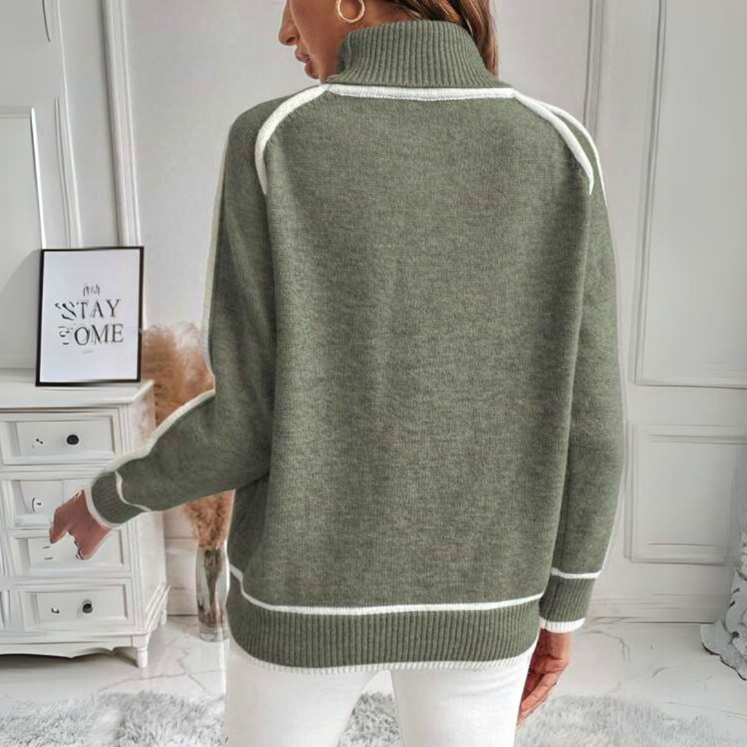 Ladies' Sporty Turtleneck with Contrast Piping and Ribbed Cuffs