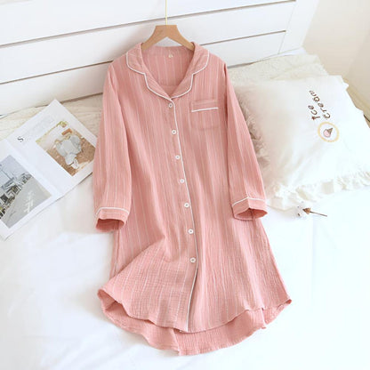 Lightweight Striped Cotton Mesh Nightdress for Women