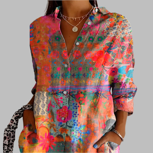 Camisa de botones con estampado floral para mujer