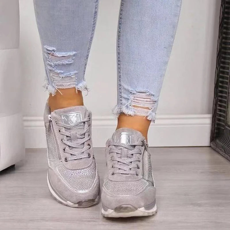 Crystal Women's Sneakers with Zip and Platform Sole