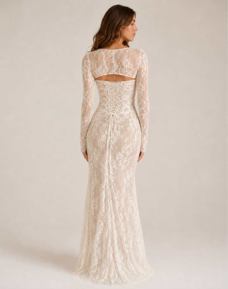 Maxi-avondjurk van kant voor dames met lange mouwen en elegant silhouet