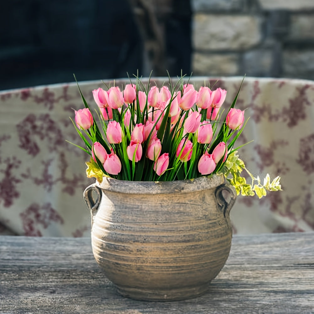 Set of 6 Bunches of Artificial Tulips – UV Resistant and Realistic for Garden and Interior Decoration