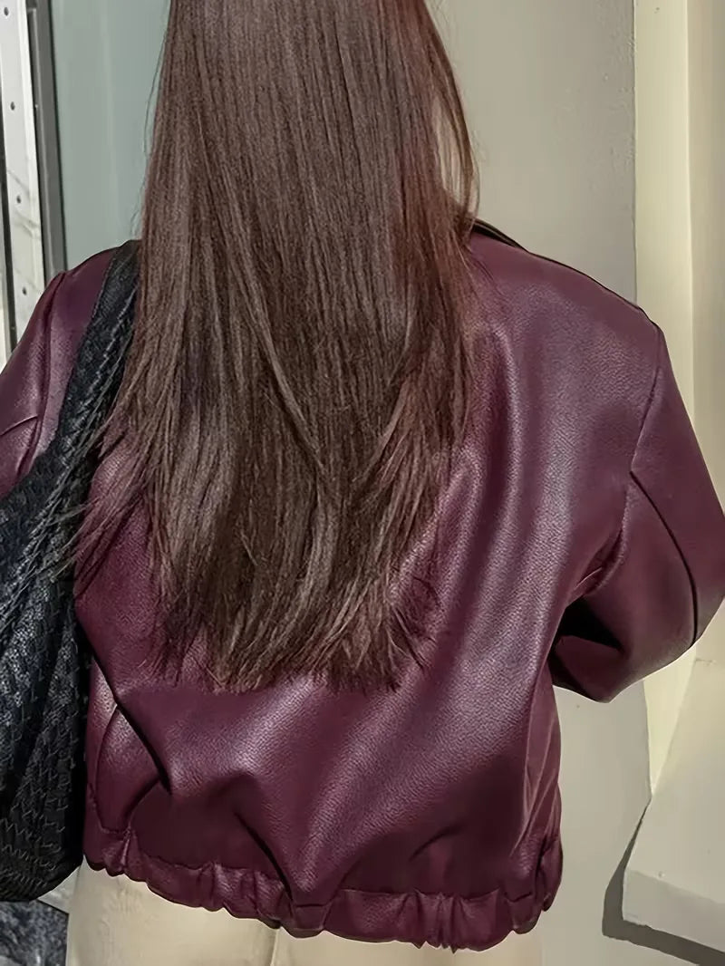 Leather jacket with wide collar