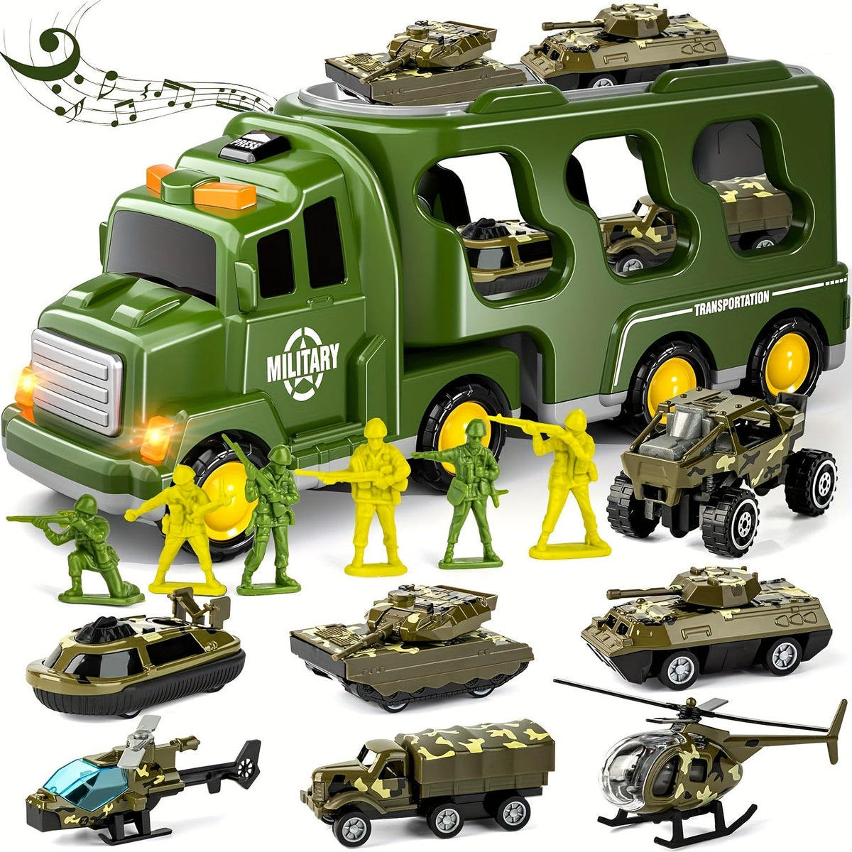 Set di giocattoli militari ArmyForce 14 in 1 - Camion con carri armati, soldati ed effetti sonori