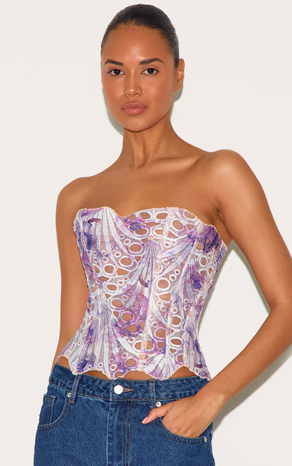 Lace Corset Top with Strapless Fit for Women