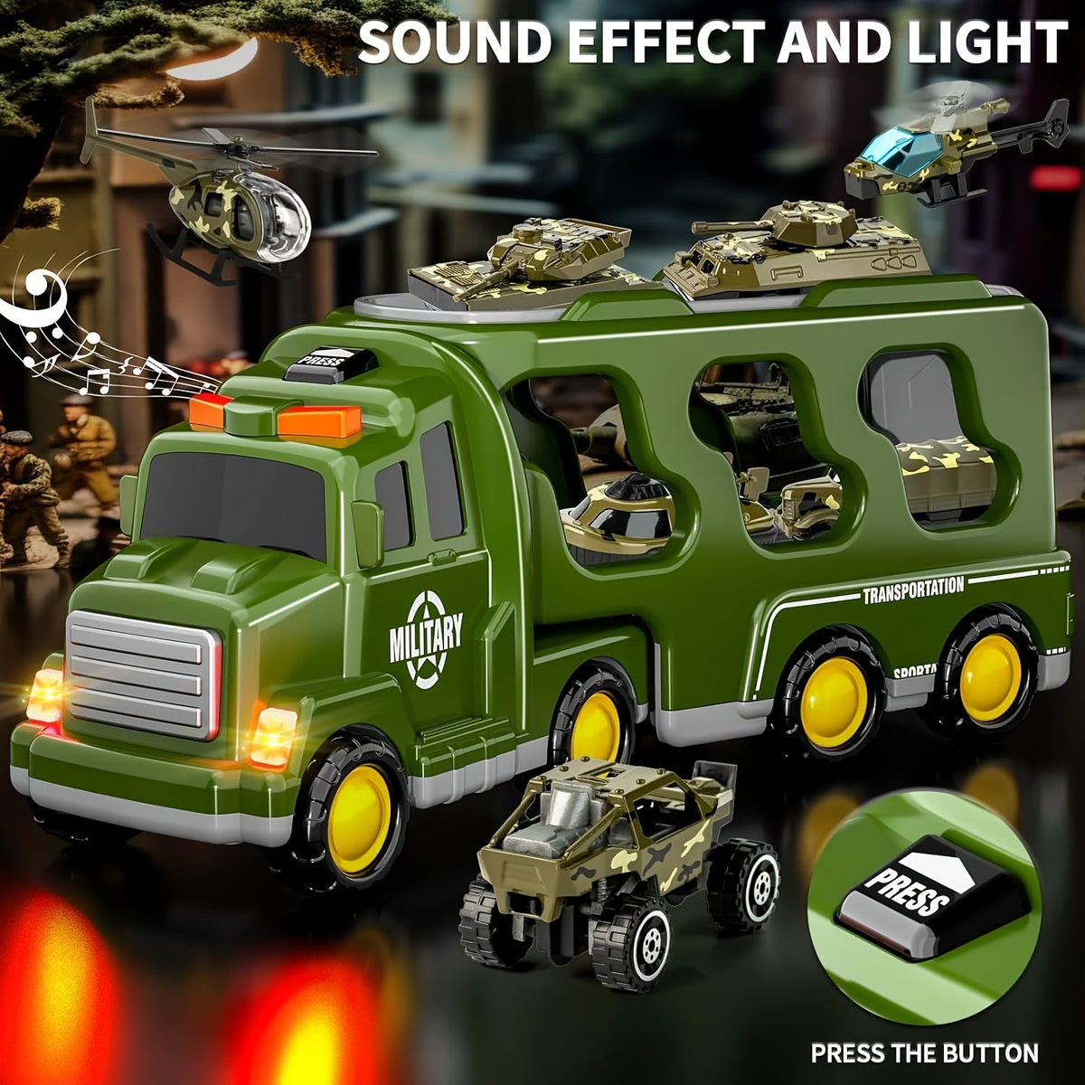 Set di giocattoli militari ArmyForce 14 in 1 - Camion con carri armati, soldati ed effetti sonori