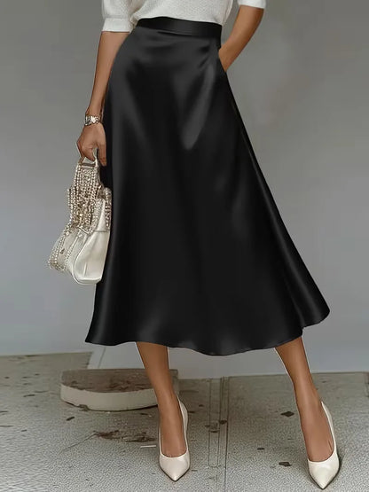 Jupe midi en satin à taille haute