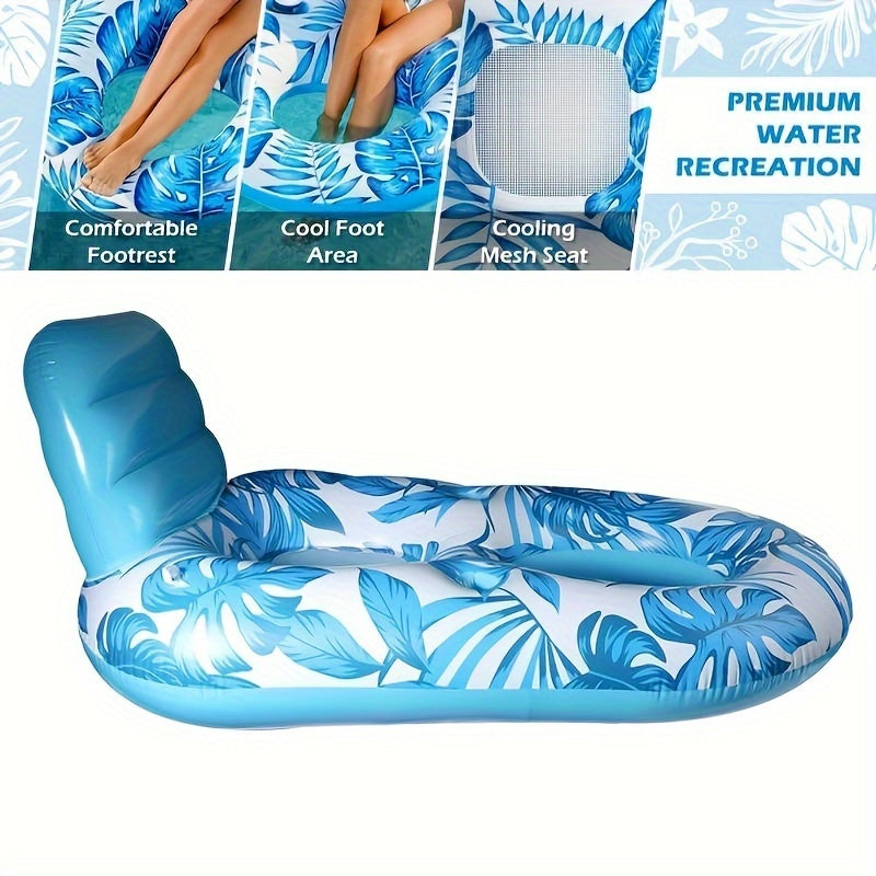 Inflatable Pool Lounge with Backrest and Cup Holders for Relaxing Floats