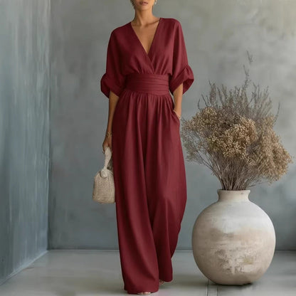 Summer Short-sleeved Jumpsuit V-neck