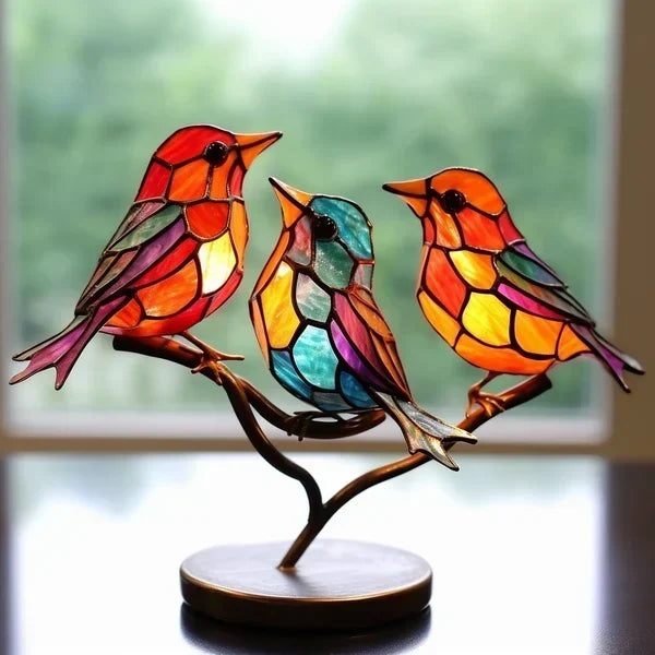 Moderne Vogeldekoration aus Acryl mit farbigem Glasdesign – künstlerisches Ornament