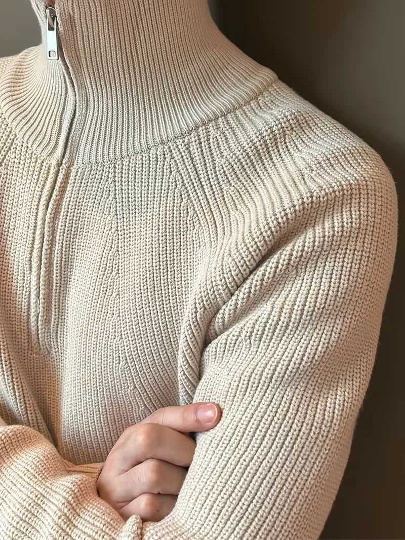 Pull zippé avec texture côtelée