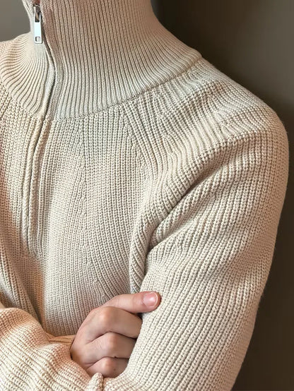 Pull zippé avec texture côtelée