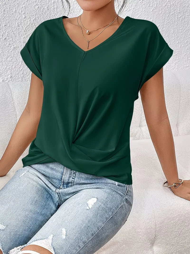 T-shirt col en V avec devant drapé