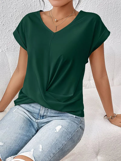 T-shirt col en V avec devant drapé