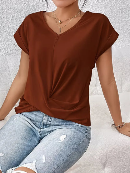 T-shirt col en V avec devant drapé