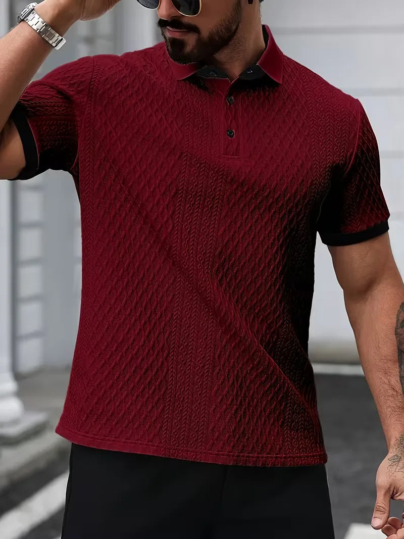 Polo with V-neck and jacquard pattern