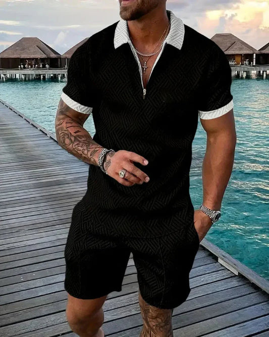Conjunto de entrenamiento casual de verano con cuello con cremallera