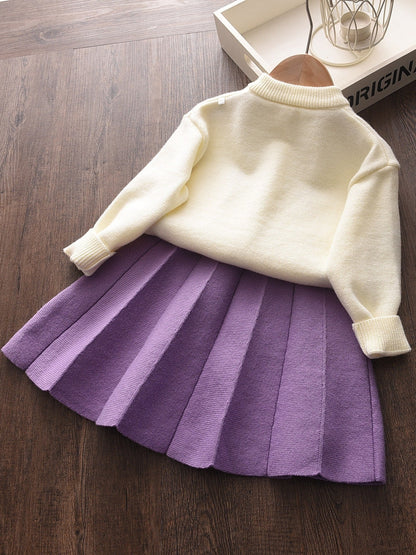 Girls' Knitted Cardigan & Pleated Skirt Set - Roxanne