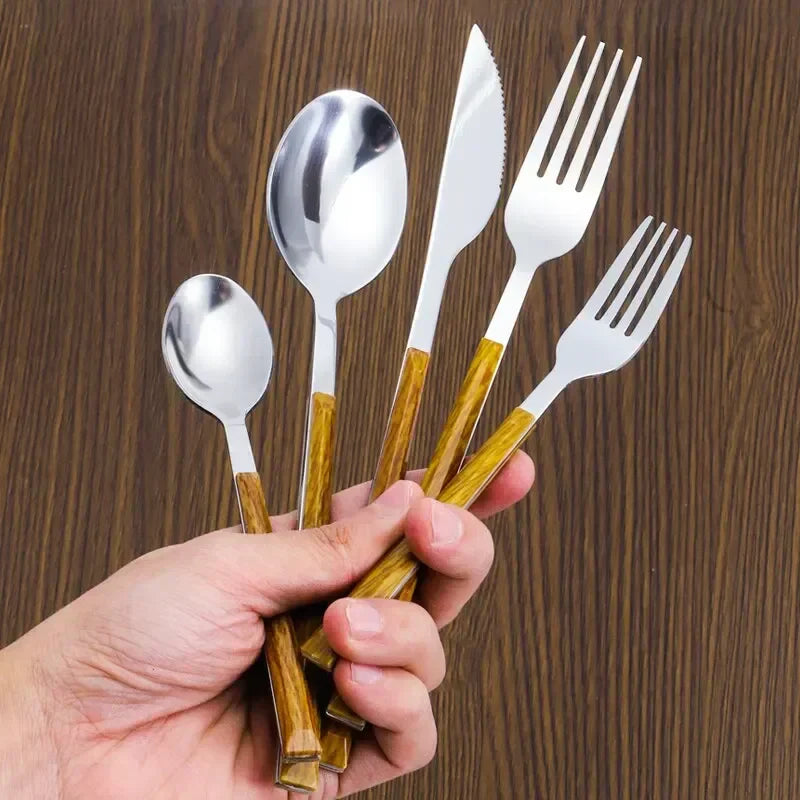 Stainless Steel Cutlery Set - Wooden Handle - Sustainable & Stylish