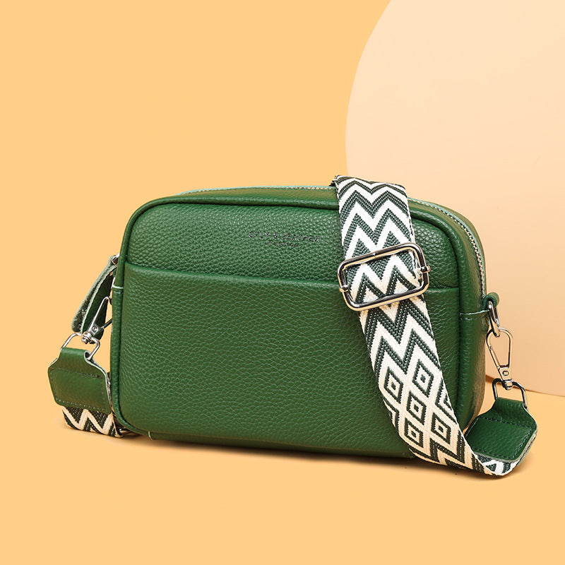 Fashionable Shoulder Bag with White Embroidery and Wide Shoulder Strap