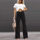 Pantalones acampanados de talle alto para mujer