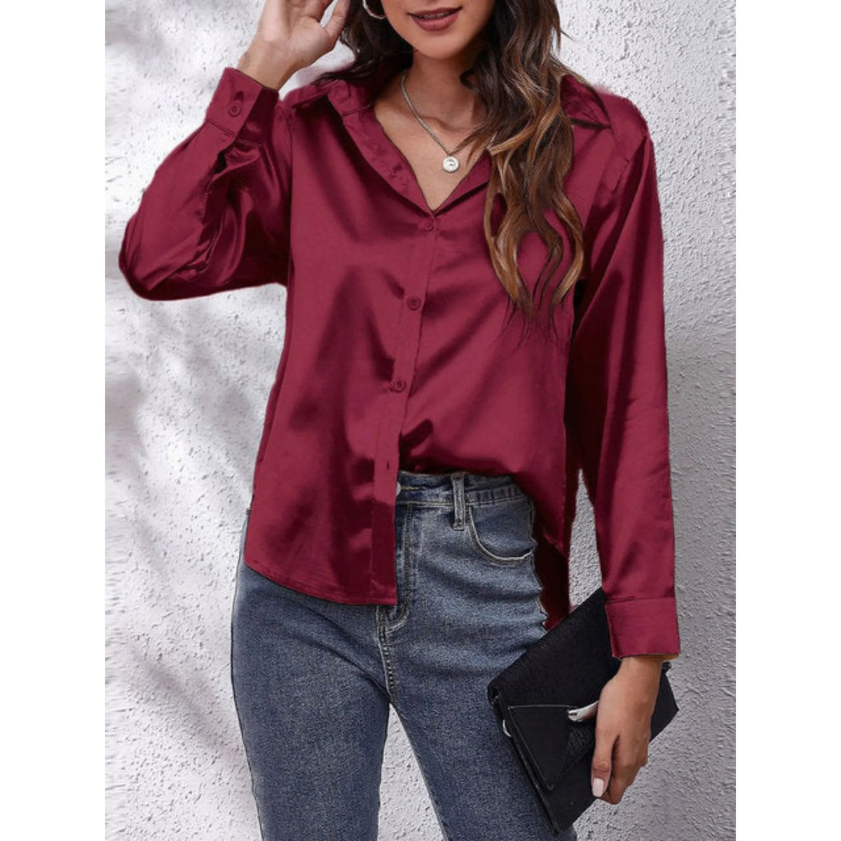 Ladies' Luxe Satin Shirt Blouse with Button Closure