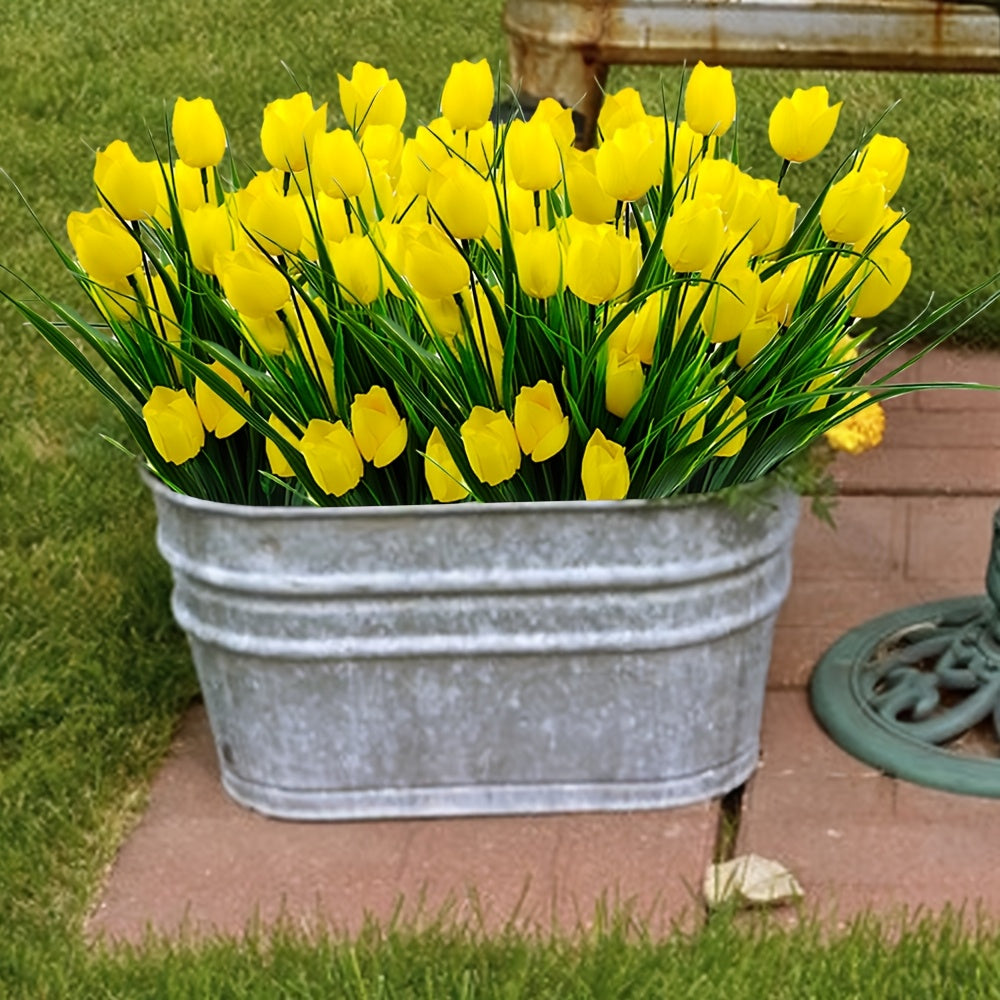 Set of 6 Bunches of Artificial Tulips – UV Resistant and Realistic for Garden and Interior Decoration
