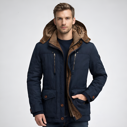 Men's Winter Jacket with Hood and Fleece Lining - Tirso