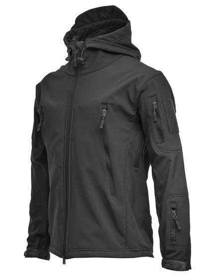 Chaqueta softshell para hombre para actividades al aire libre, con capucha y forro cálido cortavientos