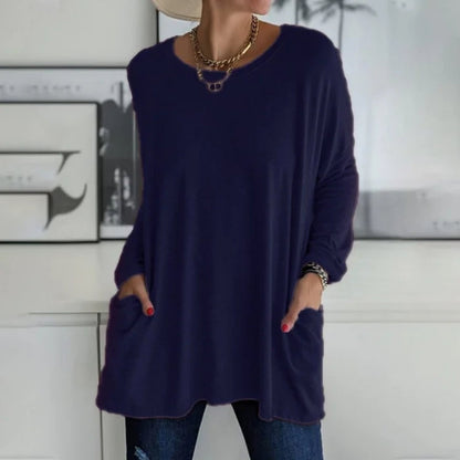 Ladies Casual Oversized Jumper with Pockets and Round Neck