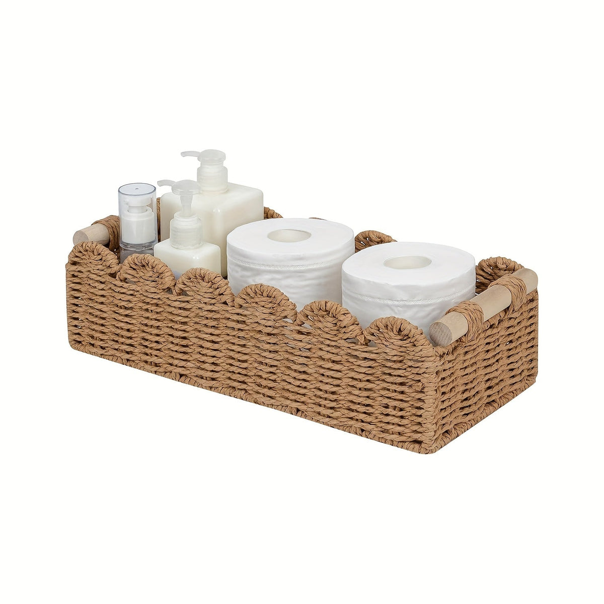 Cesta de almacenamiento tejida de estilo bohemio con borde en forma de abanico – Decorativa y práctica para cualquier interior