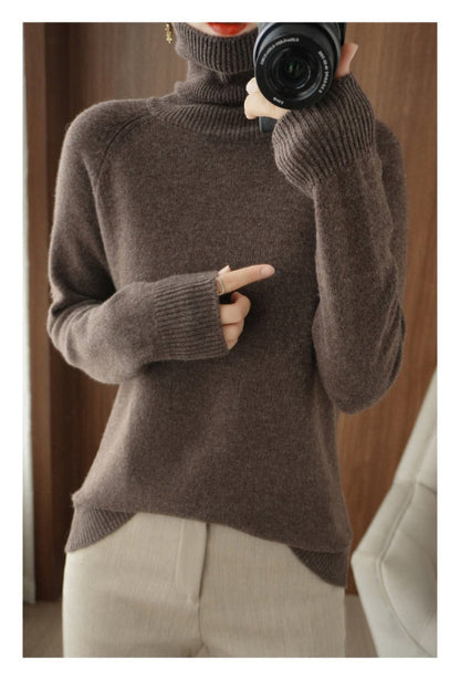 Ladies' Cozy Knitted Turtleneck Jumper with Raglan Sleeves