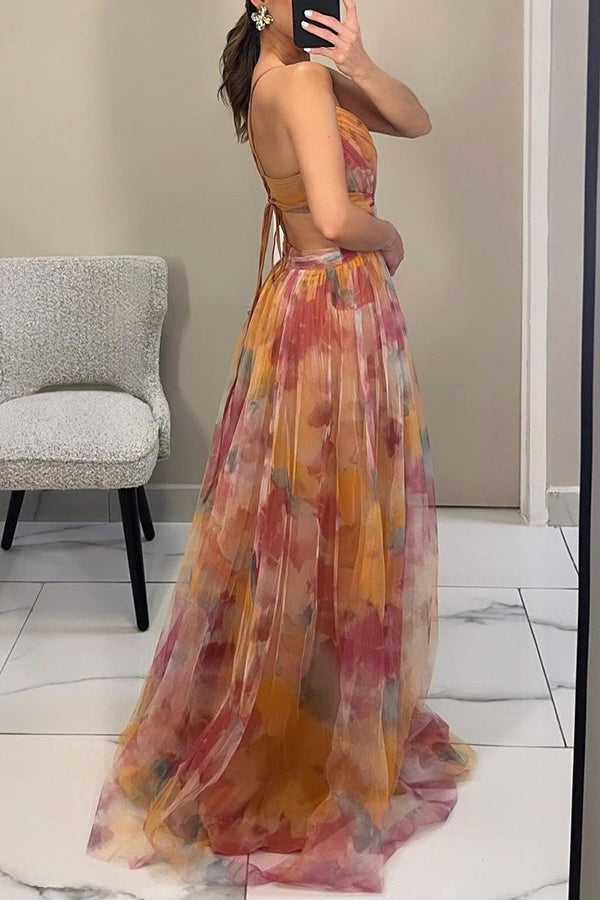 Ladies' Multi-Colored Maxi Dress with V-Neck